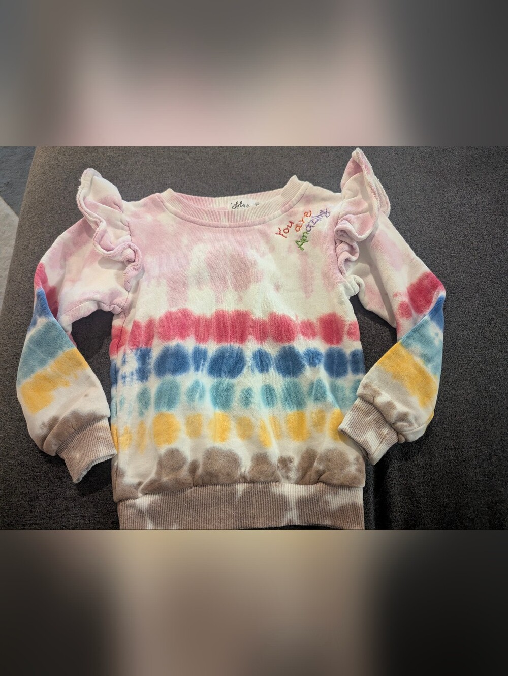 Lola And The Boys Girls Tie-Dye Ruffle Long Sleeve Top